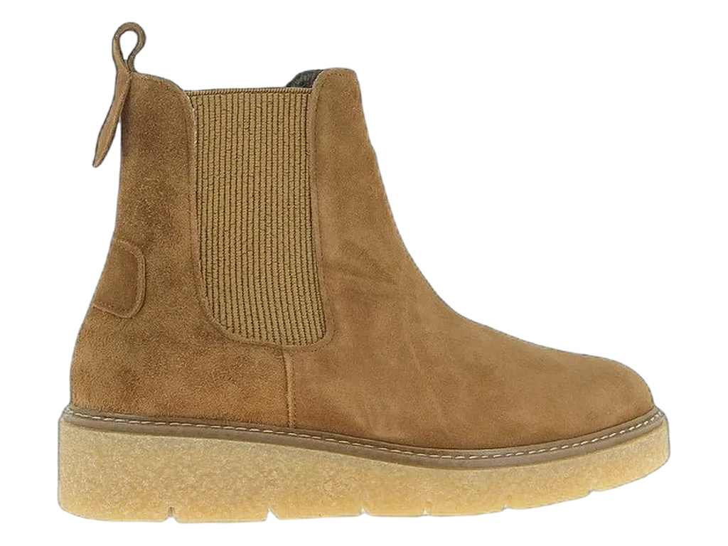 Bottine Eberbach en daim tabac, élastique, languette et semelle crêpe