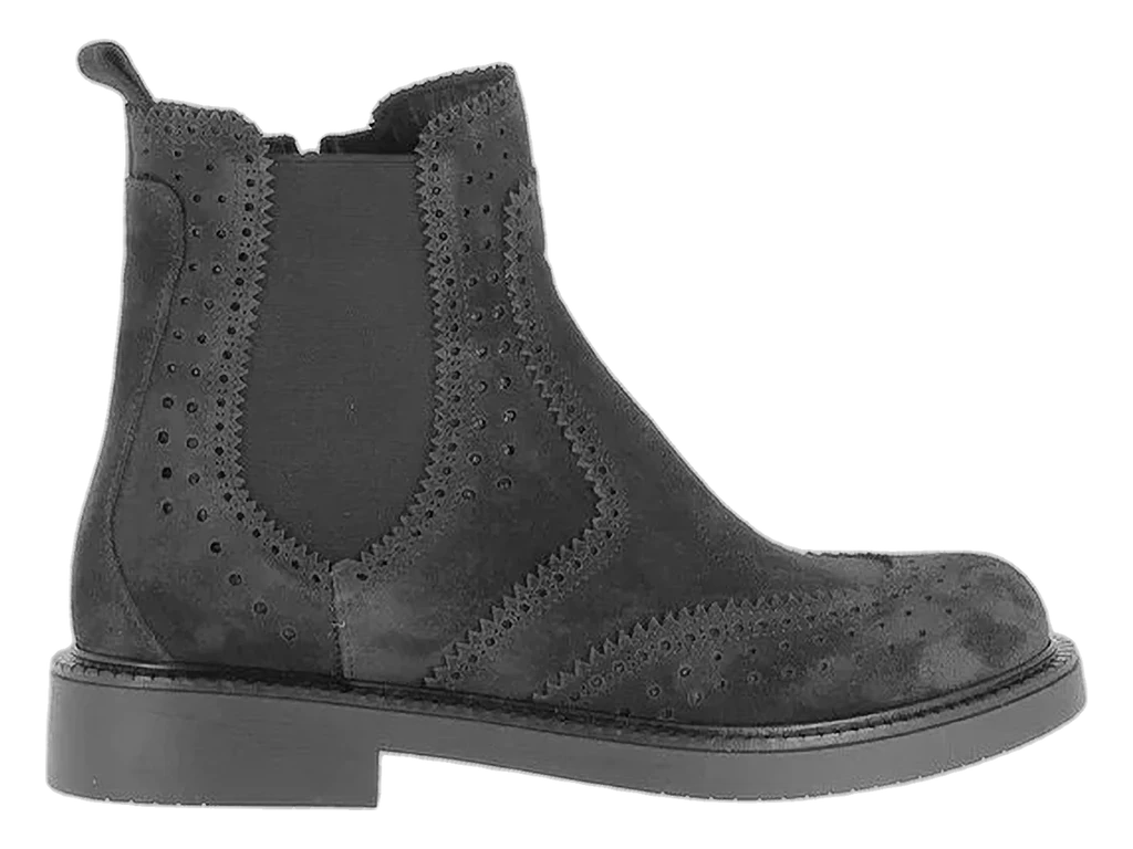 Bottine Salfrans en croûte marine, brogue, élastique et semelle caoutchouc