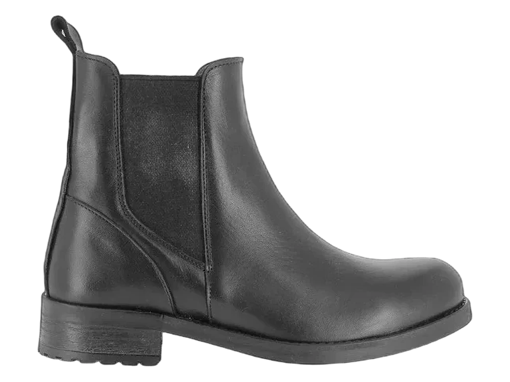 Bottine Ambilly en cuir lisse noir, élastique, talon bloc et semelle caoutchouc