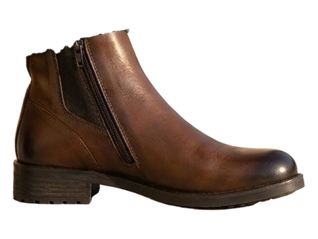 Bottine Ambilly en cuir brandy, élastique, talon bloc et semelle caoutchouc