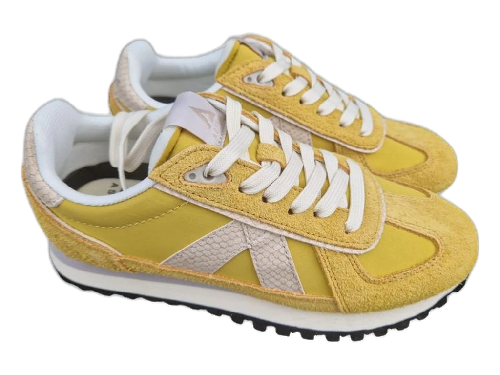 Basket ASFVLT jaune, V motif serpent et lacets blancs