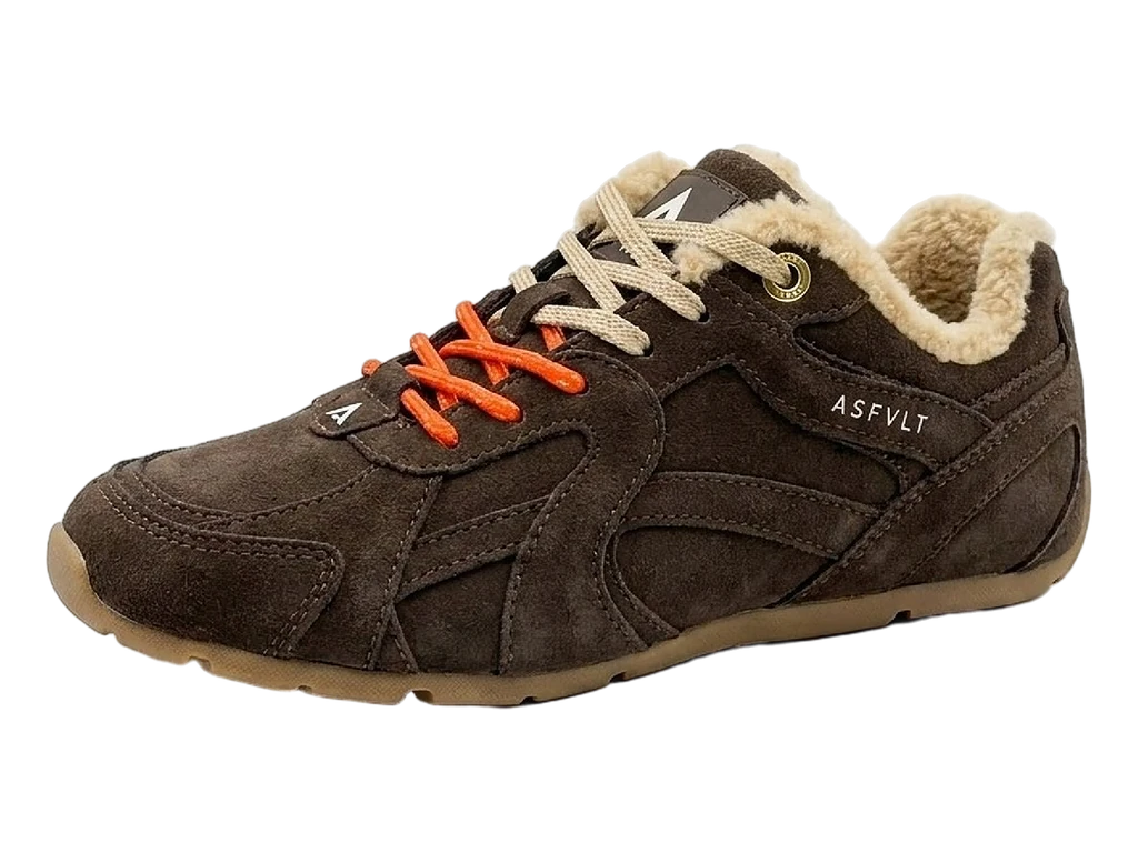 Basket ASFVLT City Run Flat en daim marron, col mouton et semelle plate