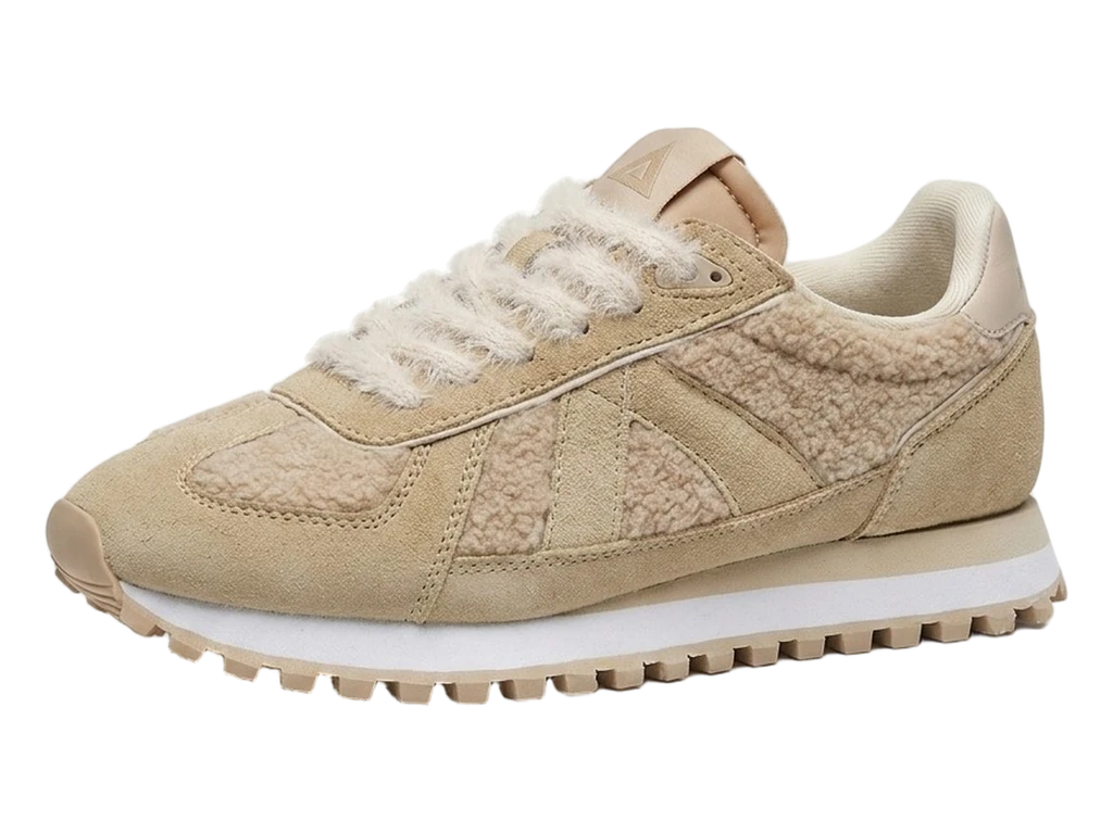 Basket ASFVLT Gate en sherpa beige et daim crème, lacets duveteux et semelle crantée