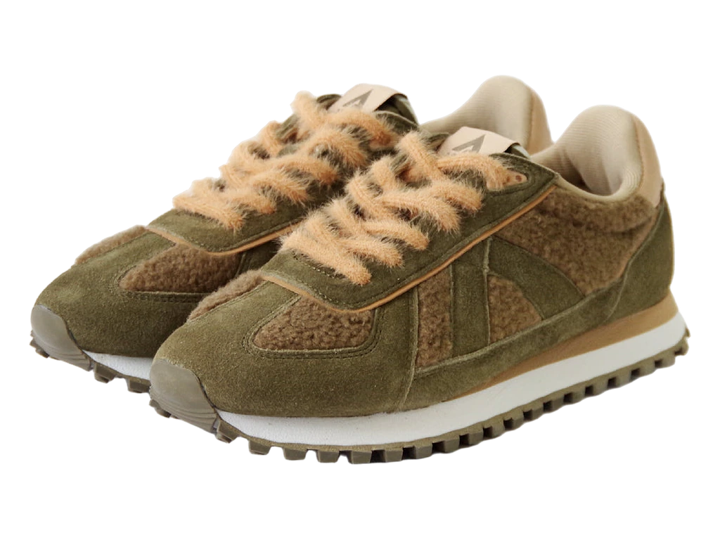 Paire ASFVLT Gate kaki, sherpa et lacets camel, semelle crantée