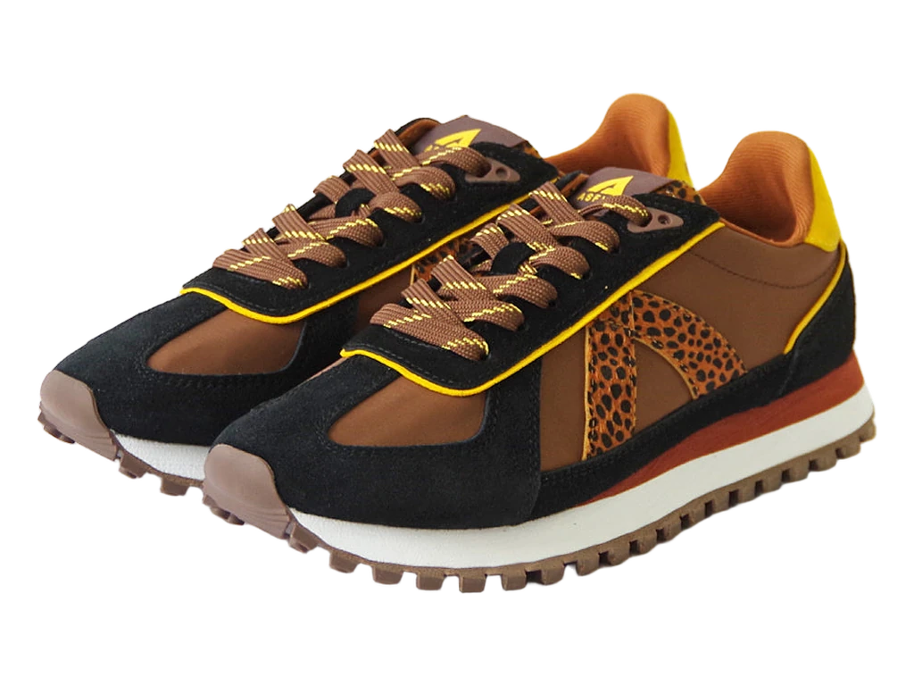 Paire de baskets ASFVLT Gate safari, daim noir, quartier brun et V léopard