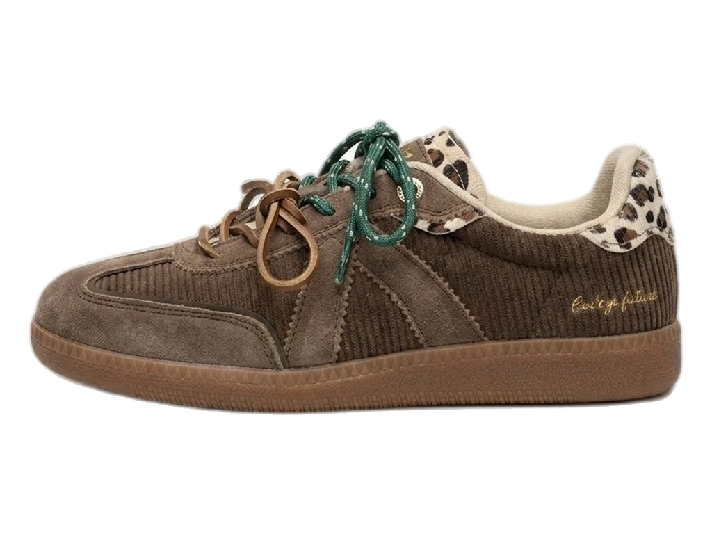 Basket ASFVLT Elite Classic en velours côtelé brun, col léopard et lacets vert