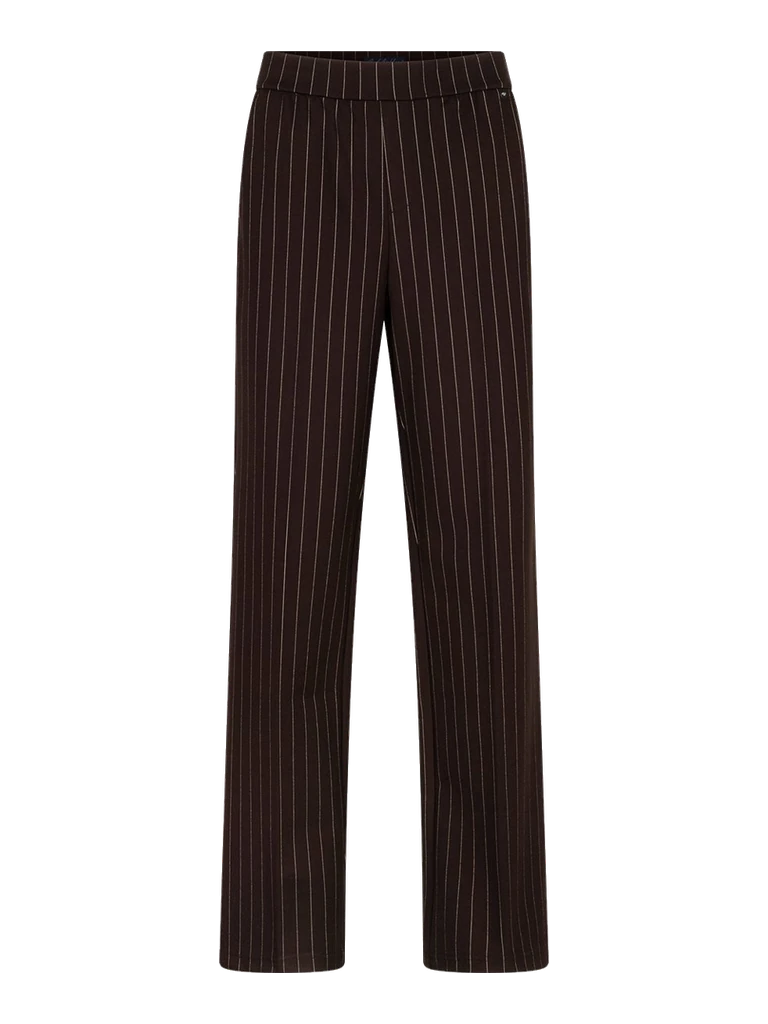 Pantalon Colette fines rayures espresso, de face