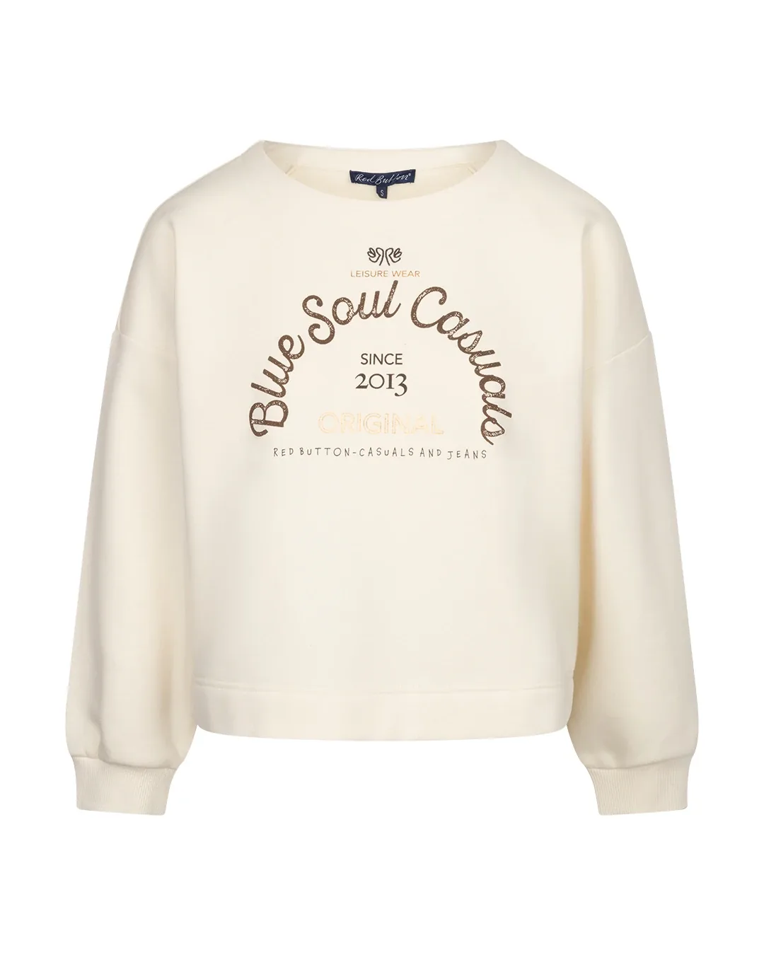 Sweat Terry Sweater écru, imprimé poitrine, Red Button