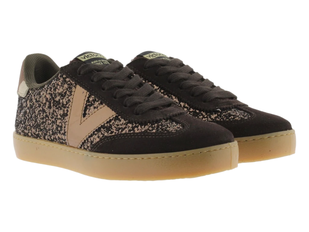 Paire de baskets Victoria Berlin, glitter bronze et daim marron