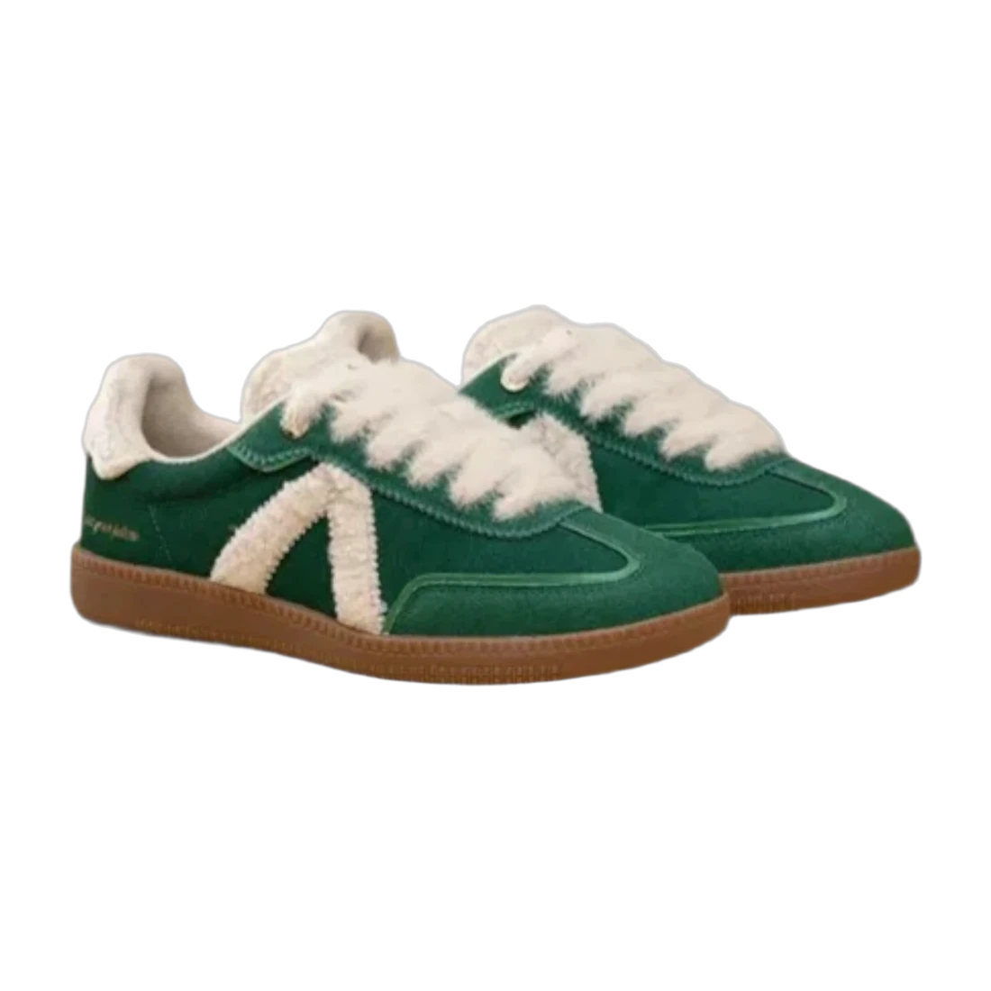 Paire Elite Classic en daim vert, V et lacets en sherpa