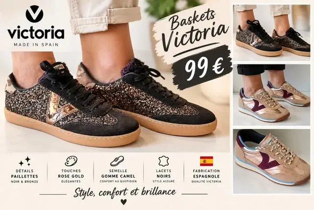 Baskets Victoria pailletées noir et bronze, touches rose gold